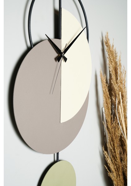 Muyika Madeco Metal 68-31CM Dekoratif Duvar Saati (Gri-Yeşil-Krem) Mds-50