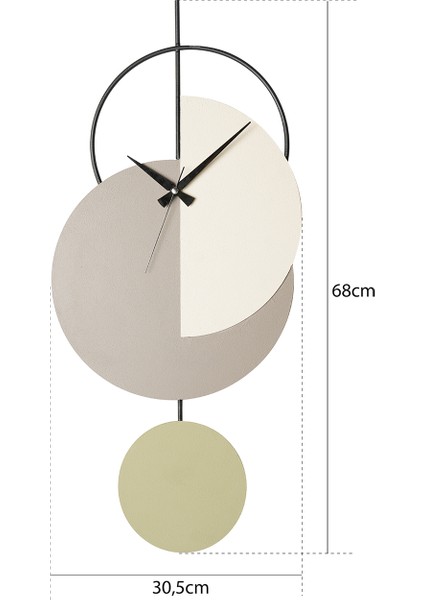Muyika Madeco Metal 68-31CM Dekoratif Duvar Saati (Gri-Yeşil-Krem) Mds-50