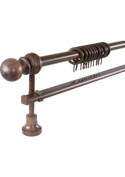 Demonte Top Başlıklı Ceviz Ahşap Rustik Perde Askısı - Tek Raylı fiyatları