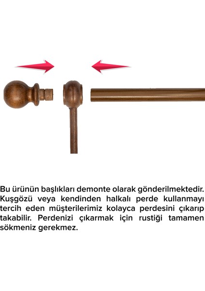 Demonte Top Başlıklı Ceviz Ahşap Rustik Perde Askısı - Tek Raylı modelleri