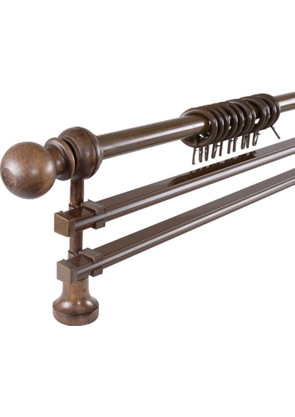 Demonte Top Başlıklı Ceviz Ahşap Rustik Perde Askısı - Çift Raylı fiyatları