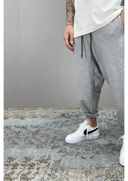 Unisex Gri Bol Kalıp Paçası Lastikli Oversize Eşofman Altı Jogger Büyük Beden Eşofman Altı