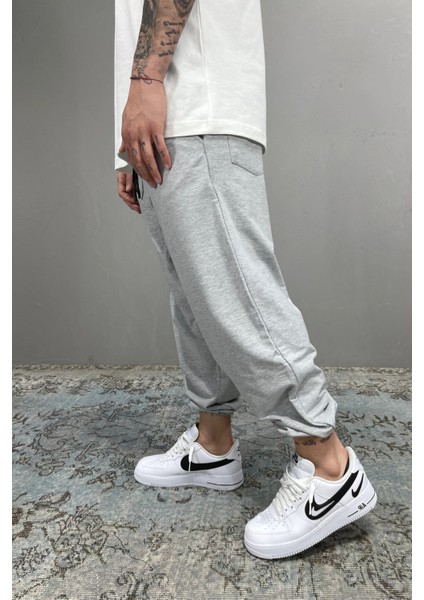 Unisex Gri Bol Kalıp Paçası Lastikli Oversize Eşofman Altı Jogger Büyük Beden Eşofman Altı modelleri