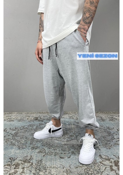 Unisex Gri Bol Kalıp Paçası Lastikli Oversize Eşofman Altı Jogger Büyük Beden Eşofman Altı fırsatları
