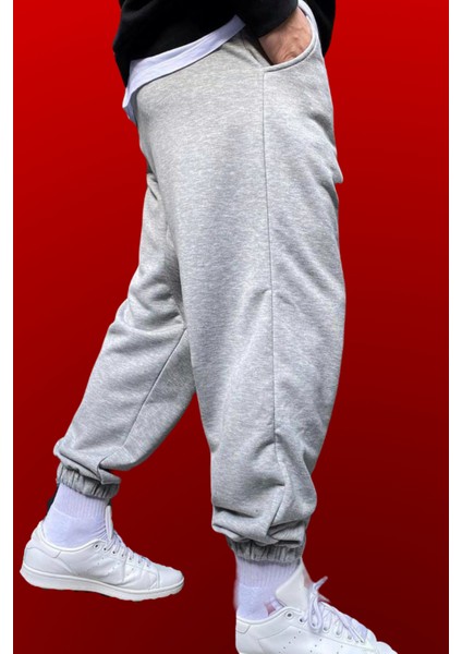 Siyah Gri Geniş Kalıp Düz Renk Oversize Eşofman Siyah Gri Renk Oversize Eşofman