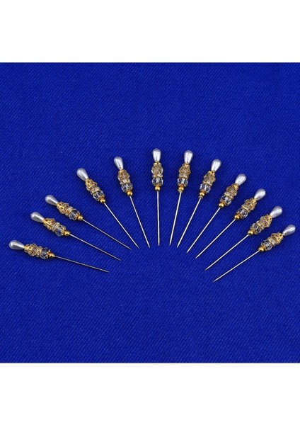 Hobi Dünya Inci Başlı Kristal Boncuklu Eşarp Iğnesi 12 Adet