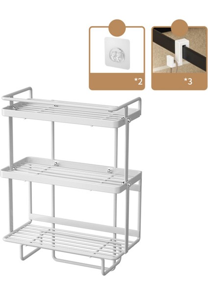 Uzay Tasarrufu Çelik Banyo Organizatörü ve 2 Yapışkan Taban Tezgahı 3 Katmanlı Beyaz (Yurt Dışından) modelleri