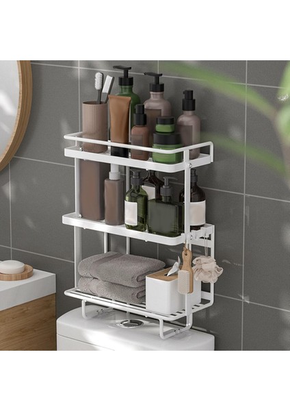 Uzay Tasarrufu Çelik Banyo Organizatörü ve 2 Yapışkan Taban Tezgahı 3 Katmanlı Beyaz (Yurt Dışından) indirimleri