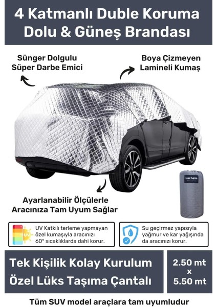 4 Katlı Deluxe Serisi Suv Modeli Dolu & Güneş Için Koruma Örtüsü Dolusavar Hullcar Örtü Darbe Emici Koruyucu Araba Brandası