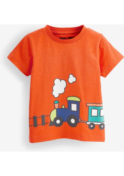 Next Baby Çocuk %100 Pamuk Tren Baskılı Turuncu T-Shirt