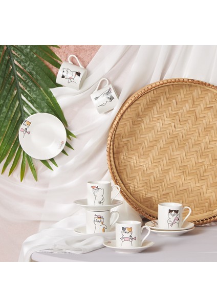 Kedili 6 Kişilik Kahve Fincanı Takımı 80 ml
