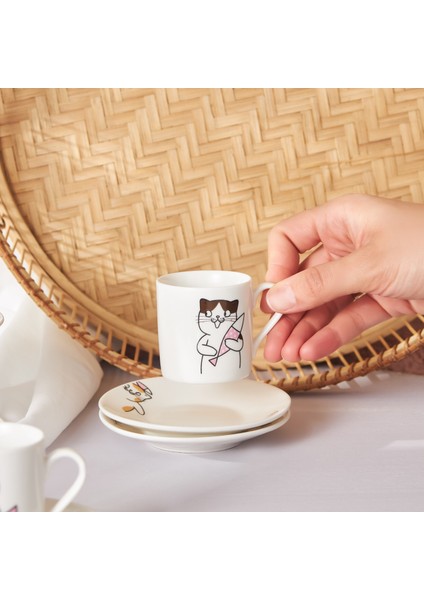 Kedili 6 Kişilik Kahve Fincanı Takımı 80 ml