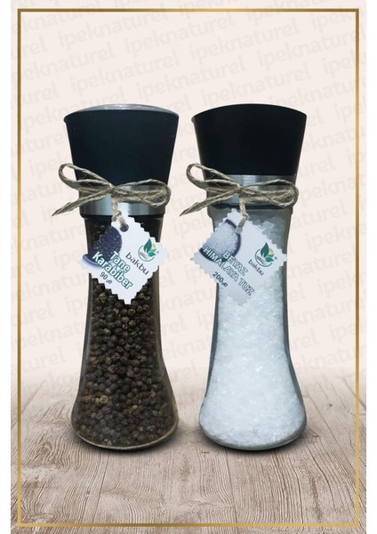 Bakbu Değirmenli Tane Karabiber 90GR ve Beyaz Himalaya Tuzu 200GR Büyük Boy