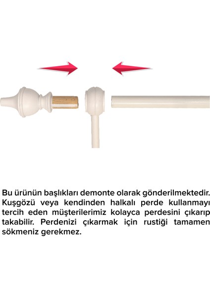 Demonte Modern Başlıklı Beyaz Ahşap Rustik Perde Askısı - Raysız