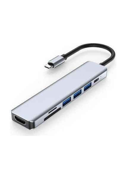 USB Type-C To 4K@30Hz HDMI Kablosu + Sd/ Tf Kart Okuyucu + Usb3.0 + 2xusb2.0 + Pd 87W Çevirici Kablo