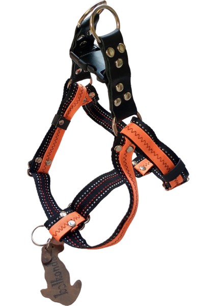 Köpek göğüs tasması küçük ırk siyah turuncu kolon genişlik:2,5cm göğüs ölçüsü:35-60cm ayarlamalı dog harness GT3-37