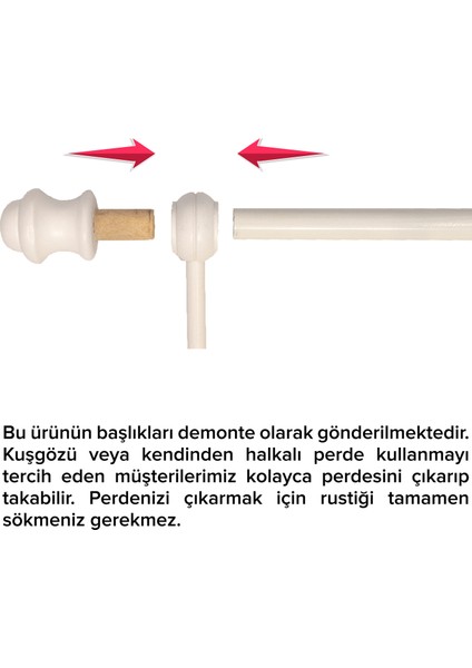 Demonte Lale Başlıklı Beyaz Ahşap Rustik Perde Askısı - Tek Raylı