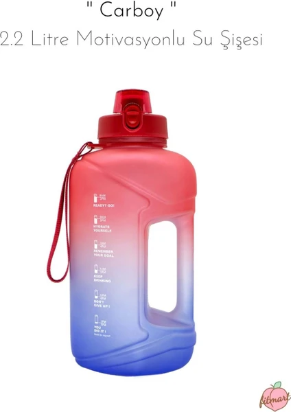 Carboy 2.2 Litre Motivasyonlu Su Şişesi - Kırmızı - Mavi