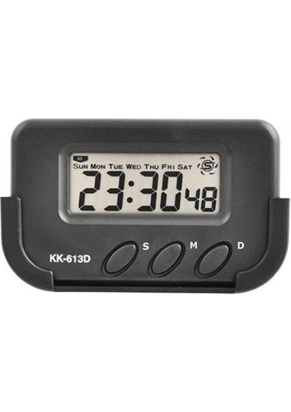 Derwell KK-613D Saat Alarm Tarih Kronometre Dijital Masa Araba Saati Yapışkanlı Siyah