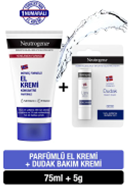 neutrogena Norveç formülü parfümlü el kremi 75 ml + dudak kremi hediye