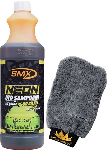 Neon %50 Cilalı Fırçasız Oto Şampuanı 1 Lt. - Mikrofiber Oto Yıkama Eldiveni