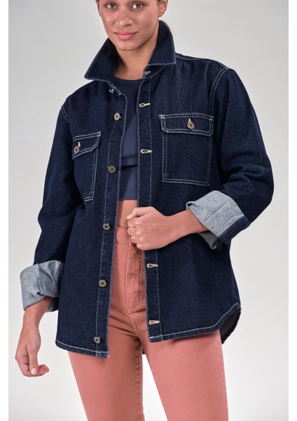 2222-Kadın Denim Taş Detaylı Koyu Mavi Ceket fiyatları