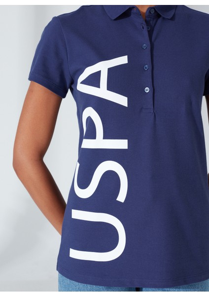 Bisiklet Yaka Baskılı Lacivert Kadın T-Shirt GUAY