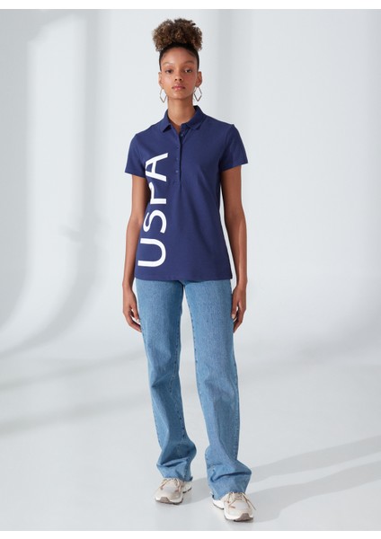 Bisiklet Yaka Baskılı Lacivert Kadın T-Shirt GUAY modelleri