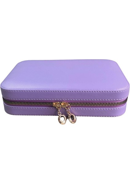 Fermuarlı Deri (Ahşap Kasalı ) Büyük Boy Takı, Seyahat ve Mücevher Çantası,kutusu Lila (14X21) modelleri