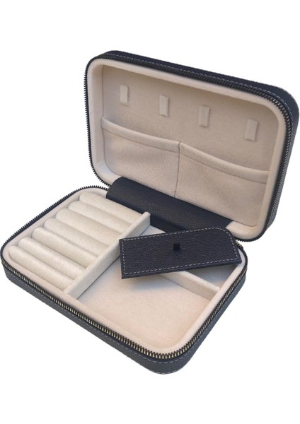 Fermuarlı Deri (Ahşap Kasalı ) Büyük Boy Takı, Seyahat ve Mücevher Çantası,kutusu Lacivert (14X21) fiyatları