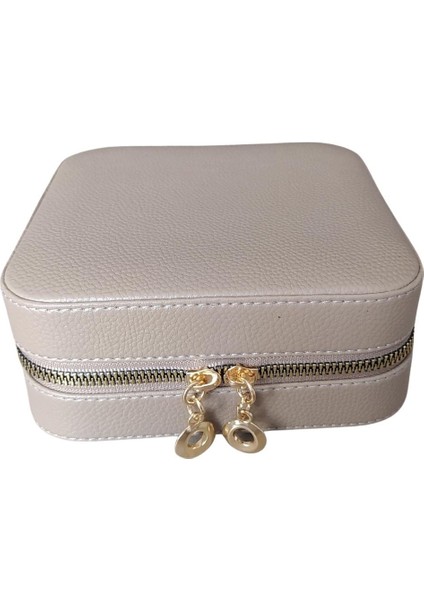 Fermuarlı Deri (Ahşap Kasalı ) Orta Boy Takı, Seyahat ve Mücevher Çantası,kutusu Vizon (15X15 Cm) fiyatları