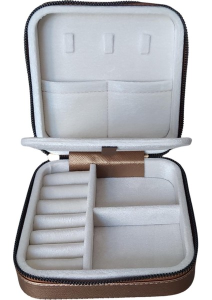 Fermuarlı Deri (Ahşap Kasalı ) Orta Boy Takı, Seyahat ve Mücevher Çantası,kutusu Bakır (15X15 Cm) modelleri