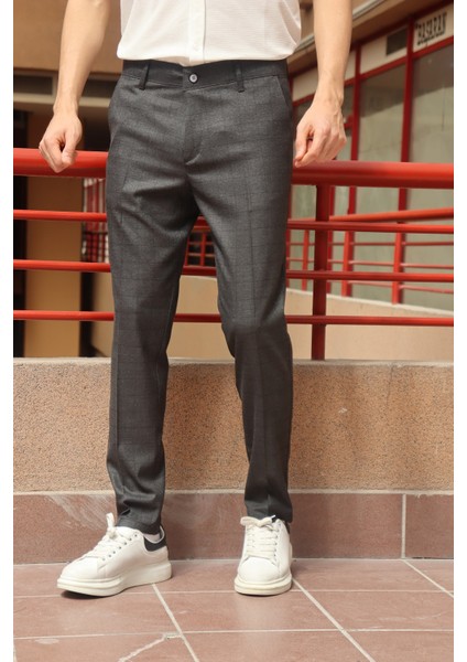 Erkek Antrasit Ekose Desen Slim-fit Poliviskon Pantolon fiyatları