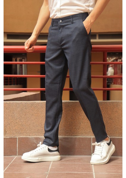 Erkek A.laci Ekose Desen Slim-fit Poliviskon Pantolon