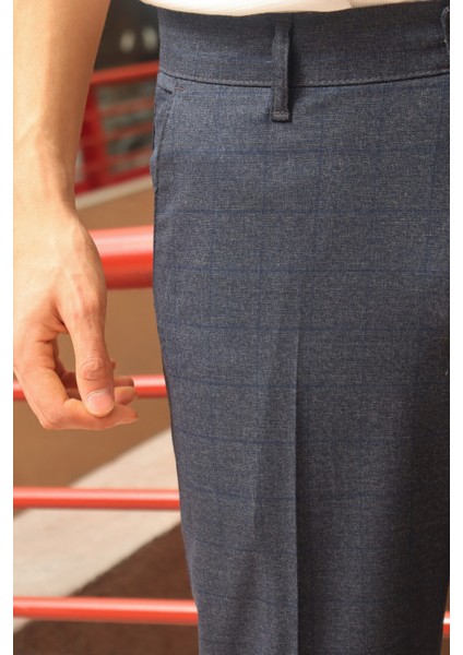 Erkek A.laci Ekose Desen Slim-fit Poliviskon Pantolon fırsatları