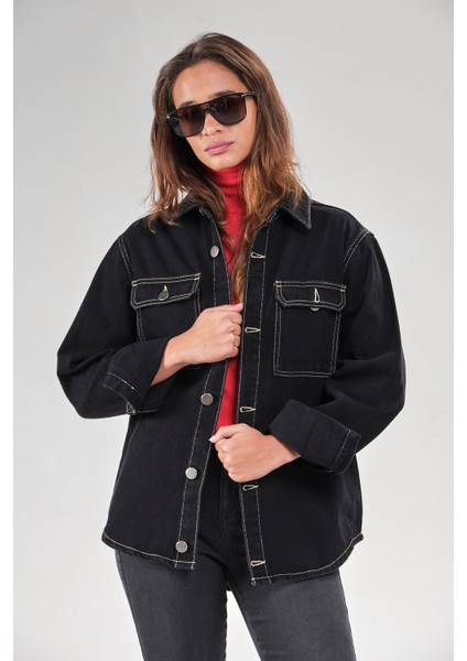 4242-Kadın Denim Siyah Ceket fırsatları