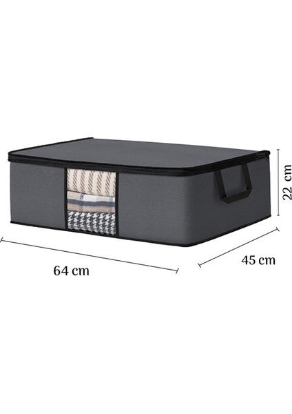 3'lü Büyük Boy Baza Altı Hurç - Pencereli Yastık Kıyafet Saklama Hurcu 64 x 45 x 22 cm Antrasit