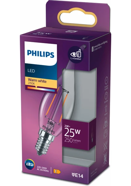 PHILIPS FILAMENT 25W E14 İNCE DUYLU MUM AMPUL SARI IŞIK