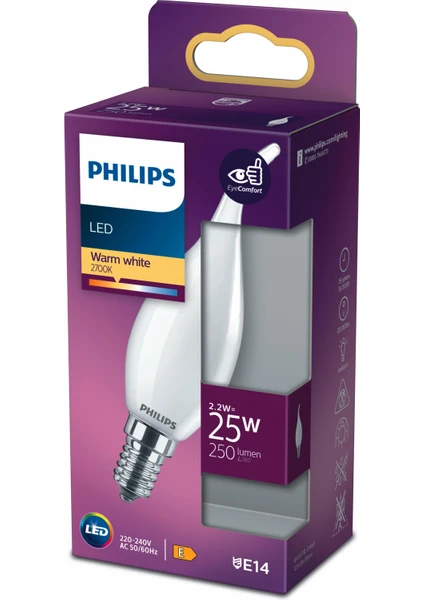 PHILIPS FILAMENT 25W E14 İNCE DUYLU MUM AMPUL SARI IŞIK