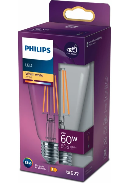 PHILIPS FILAMENT 60W ST64 AMPUL SARI IŞIK 2700K