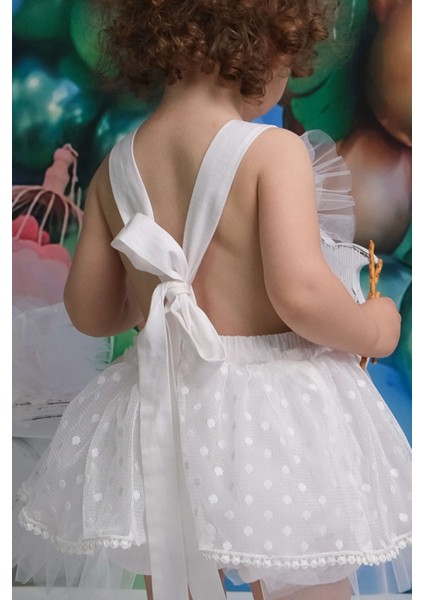 Kalpli Pamuk Kız Bebek Tulum Tütü Elbise ve Bandana Takım, Çıtçıtlı Bebek Doğum Günü Elbisesi