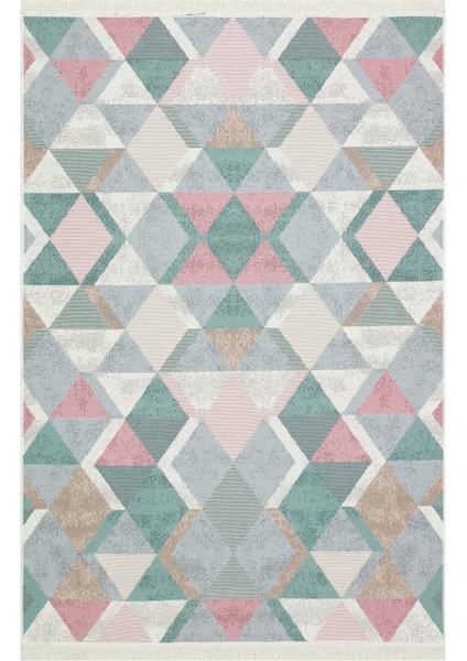 Arya Ar 10 Blue Pınk Yıkanabilir Çift Taraflı Modern Desenli Dokuma Kilim