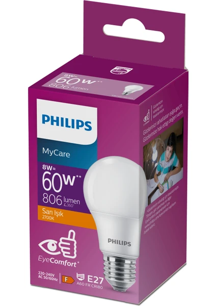 PHILIPS LED 8-60W AMPUL 2700K SARI IŞIK