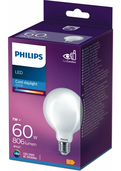 PHILIPS FILAMENT 60W GLOBE AMPUL G93 BEYAZ IŞIK 6500K