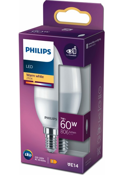 LED 60W MUM AMPUL SARI IŞIK E14 İNCE DUYLU