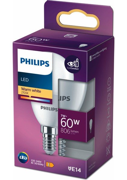 PHILIPS LED AMPUL 60W E14 İNCE DUYLU SARI IŞIK