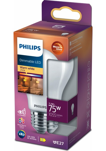 FILAMENT 75W BUZLU DİMLENEBİLİR AMPUL SARI IŞIK 2700K