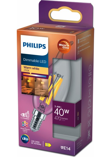FILAMENT 40W E14 İNCE DUYLU DİMLENEBİLİR MUM AMPUL SARI IŞIK