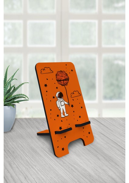 Space Astronot Telefon & Tablet Tutacağı Ahşap Masaüstü Standı