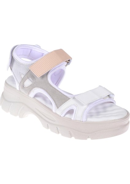 Cırtlı Comfort Kadın Sandalet SMS-4740 Beyaz
